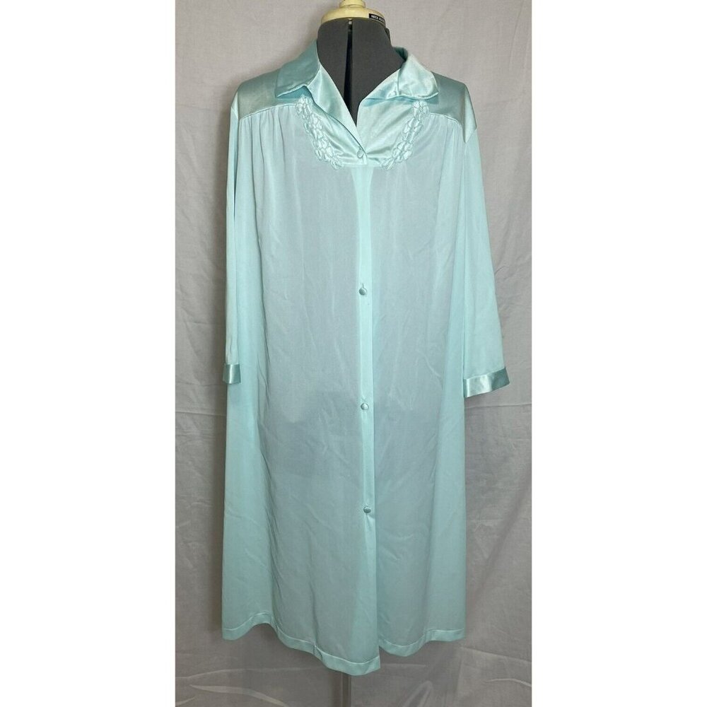 Vintage Vanity Fair Light Blue Robe With Embroidered Detail Size L